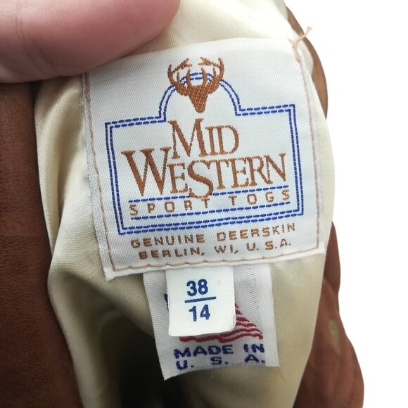 Vintage Genuine Deer Skin Brown Bomber Jacket Size 36 14 Mid Western Sport TOG - Picture 13 of 13